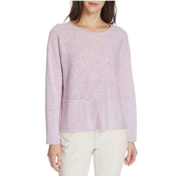 Eileen Fisher Organic Linen Cotton Slub Round Neck Top M L Lavender Purple Shirt - Picture 1 of 9